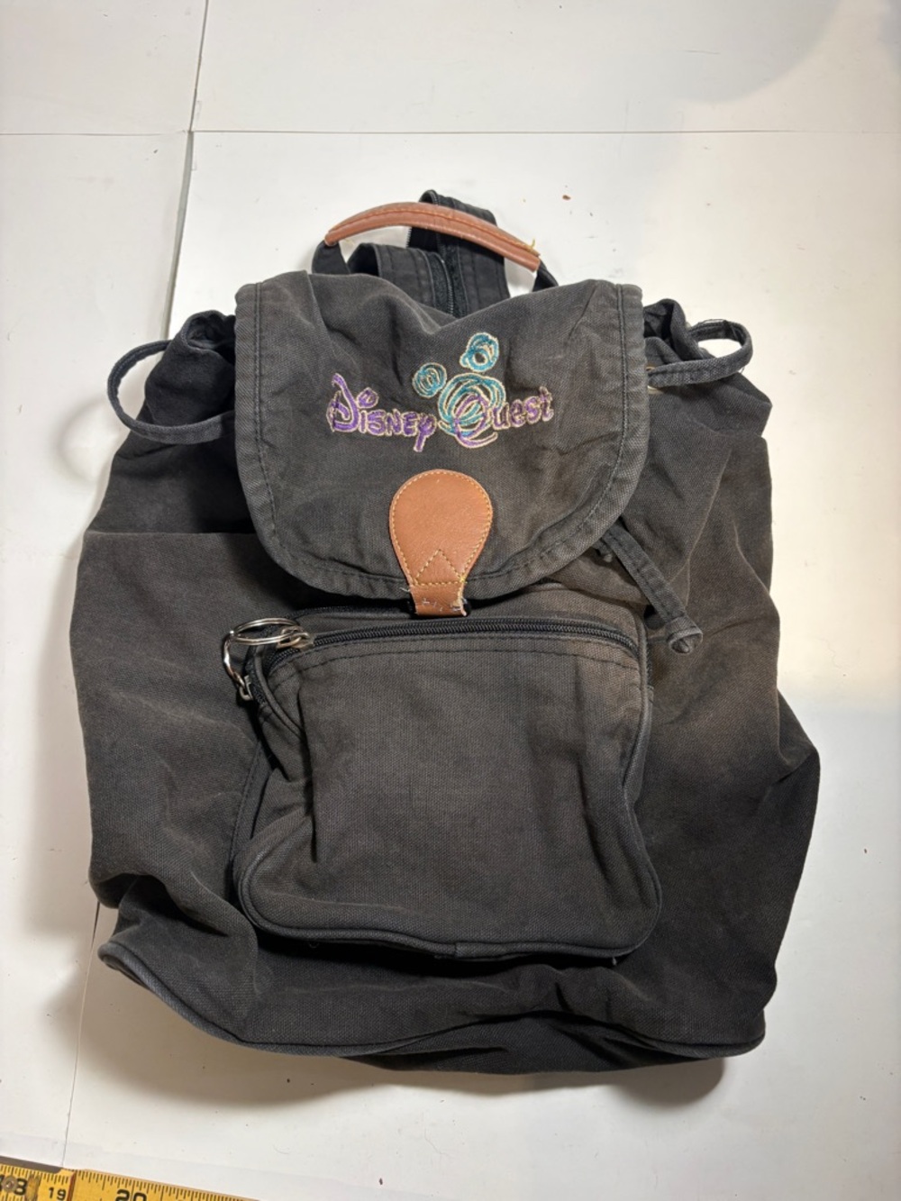 Disney Quest Black Canvas Backpack with Brown Accent